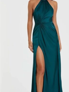 Ieena for Macduggal Ocean Blue Halter Neck Evening Gown Sz 12 Wedding Guest Gala